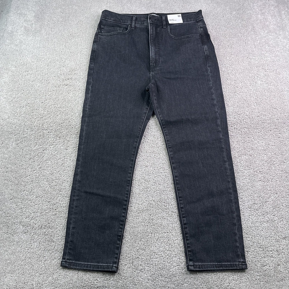 NEW Express Jeans Womens 10 Short Black Slim Ankle Super High Rise Stretch Denim